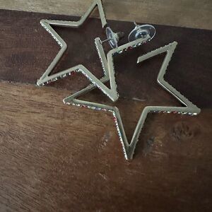 Gold Star Earrings with Red and Silver Accents